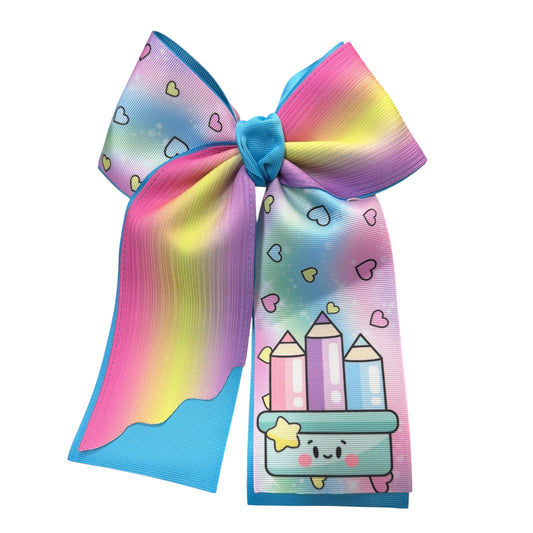 Pastel Rainbow School Boutique Hair Bow – 6”